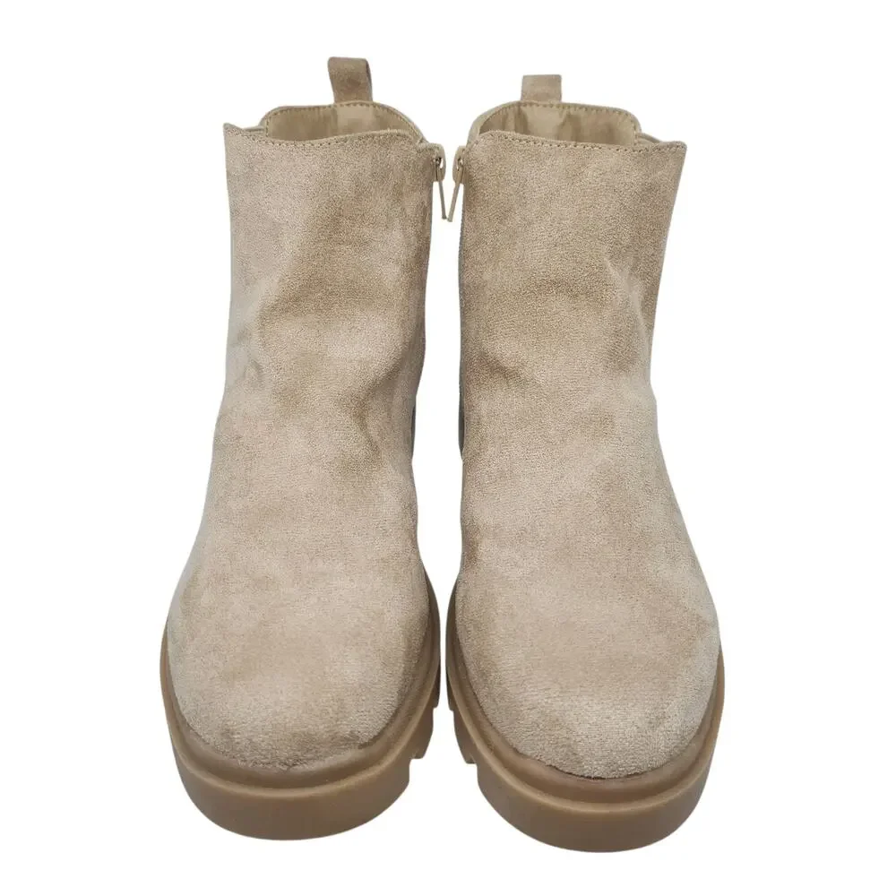 Nude Combat Boots Girls 4 Womens 5.5 Lugged Faux Suede Military Heeled Ankle